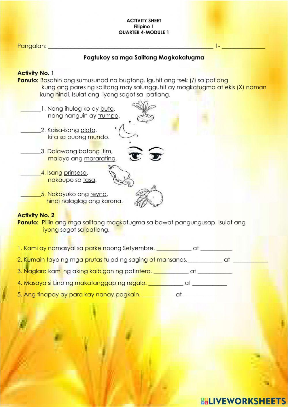 Pagtukoy sa mga Salitang Magkakatugma