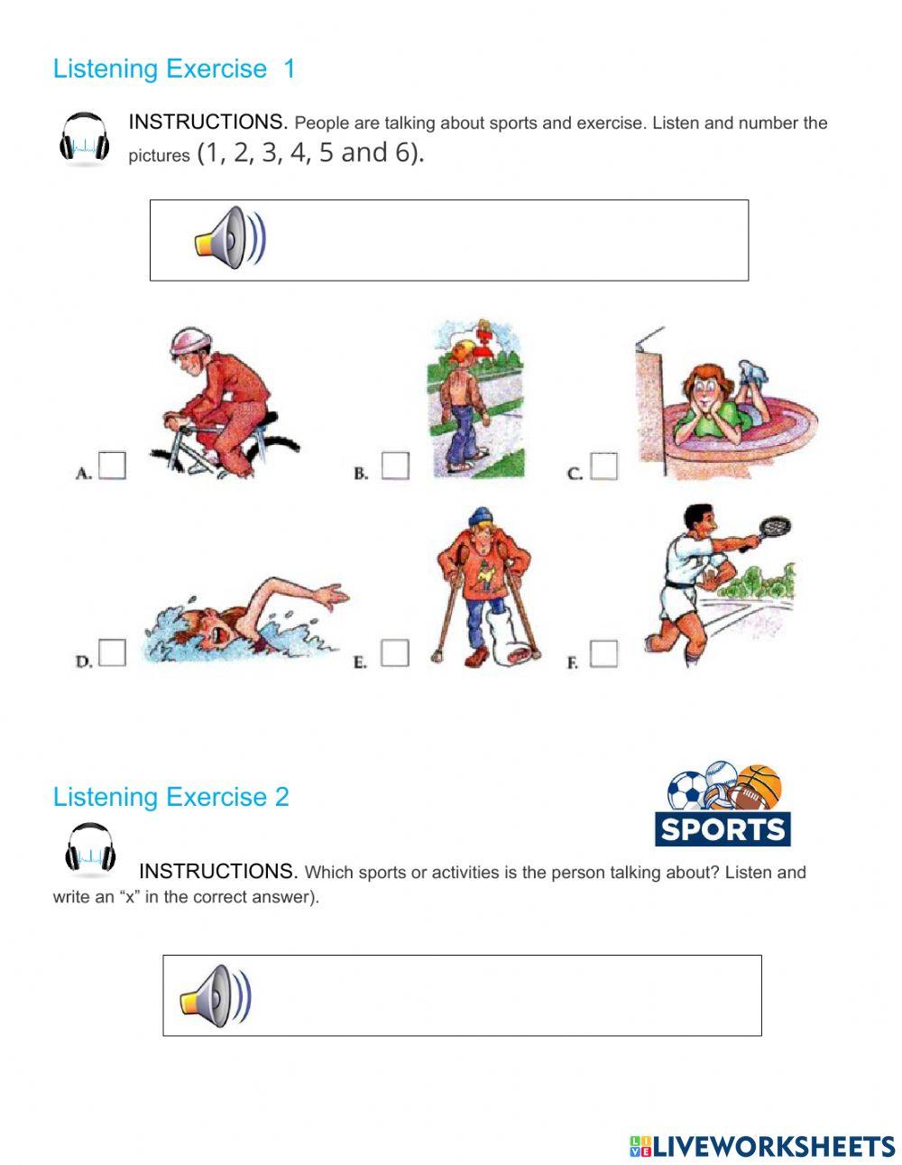 Learning Unit 2 Sports listening exercises online exercise for Live