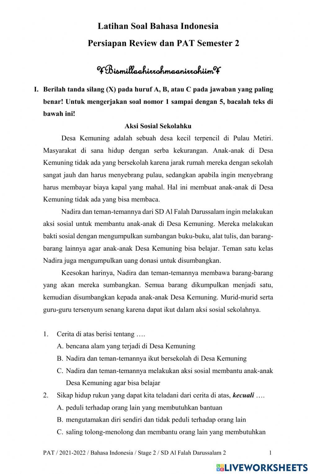 Latihan Soal Bahasa Indonesia Kelas 2