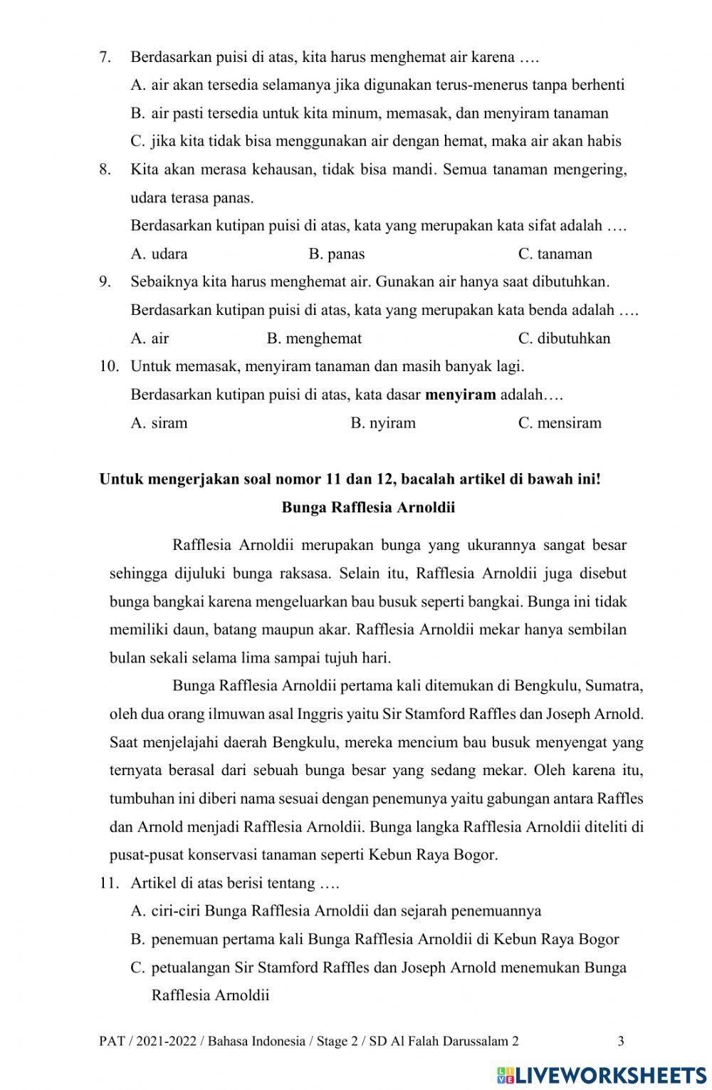 Latihan Soal Bahasa Indonesia Kelas 2