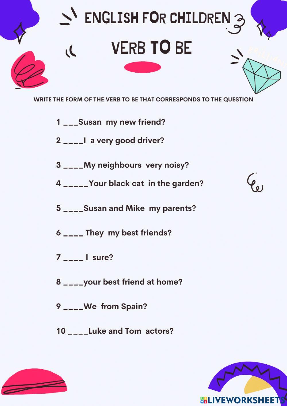Verb to be questions online exercise for ELEMENTAL | Live Worksheets
