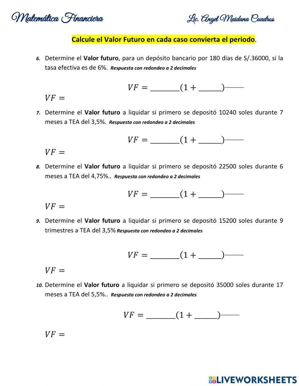 Calculo del Valor Futuro 2