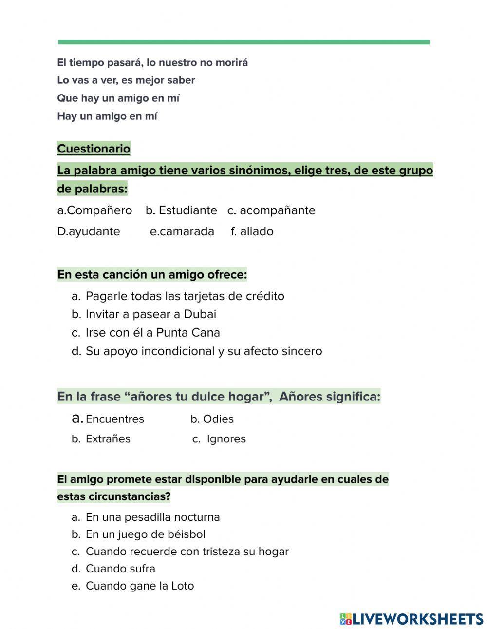 Hay un amigo en mí.. Canción y video con preguntas.