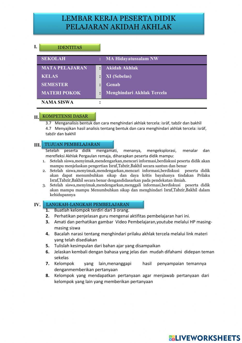 LKPD Akidah Akhlak XI