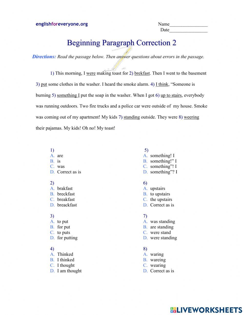 Paragraph Correction 2 online exercise for | Live Worksheets