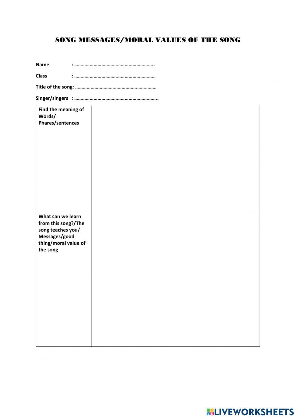 Moral Values of the song