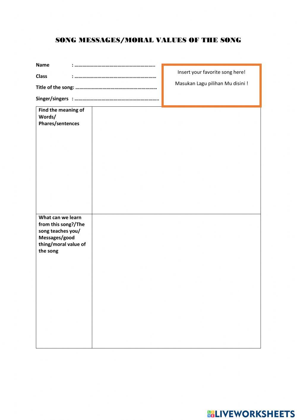 Moral values of the song