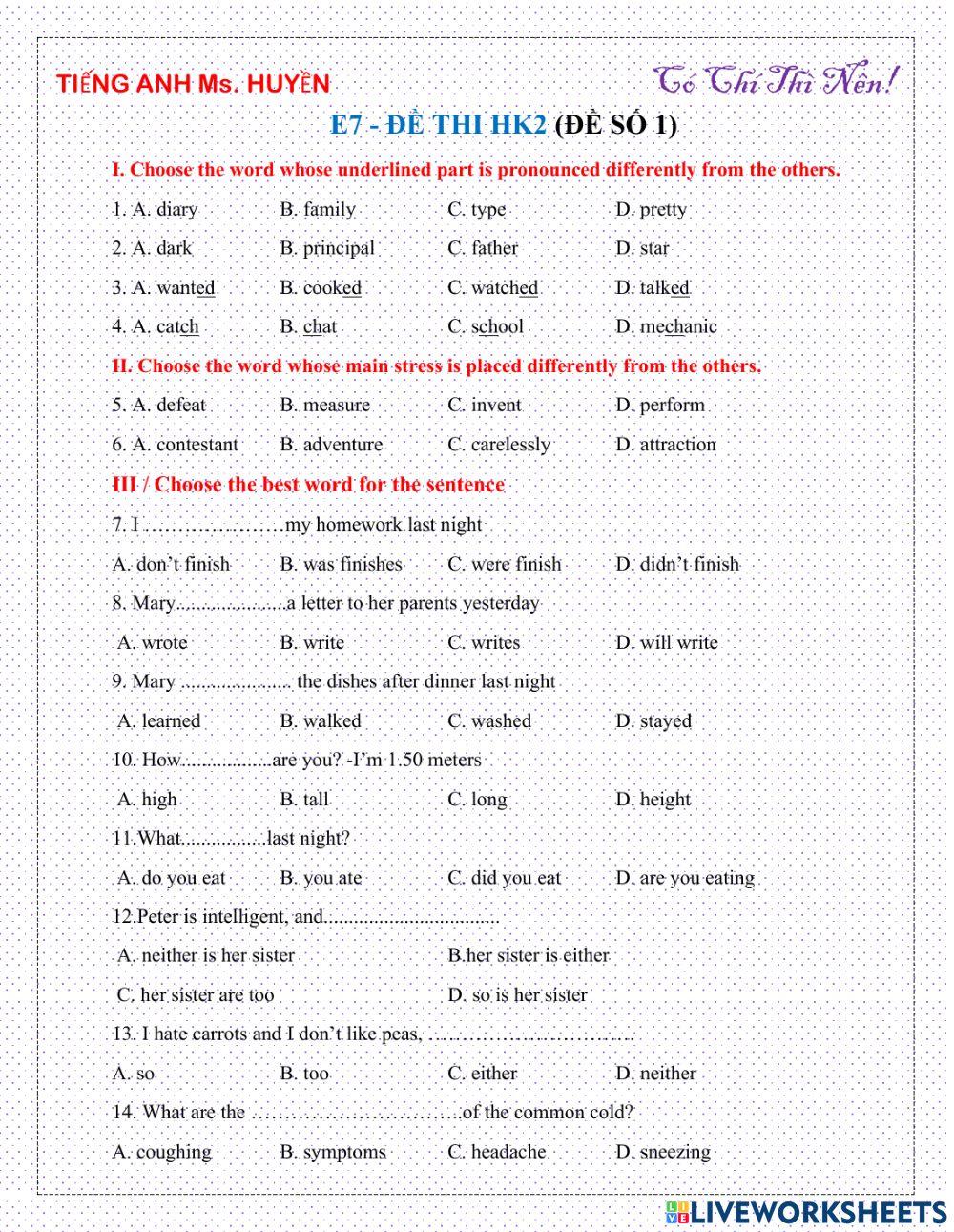 E7. đề thi hk2 (đề số 1)