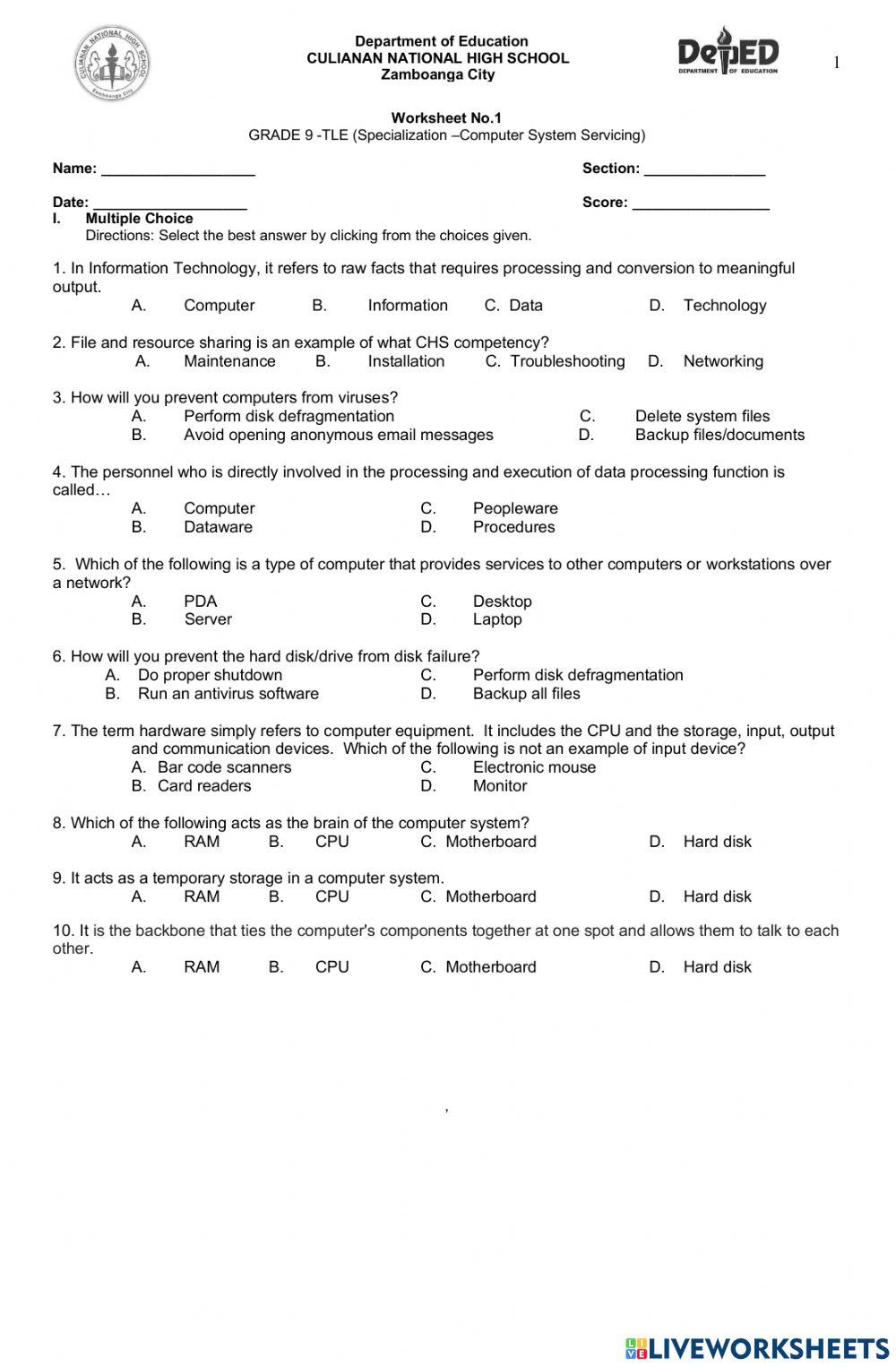 TLE-CSS WORKSHEET NO.1