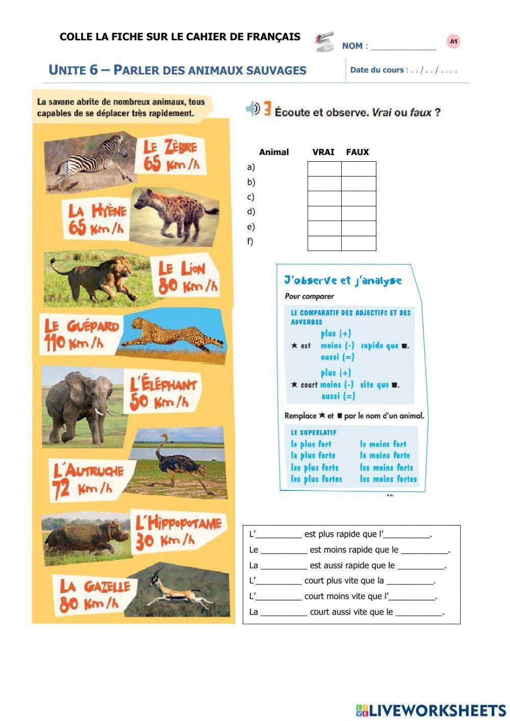 Les animaux de la savane et la comparaison II