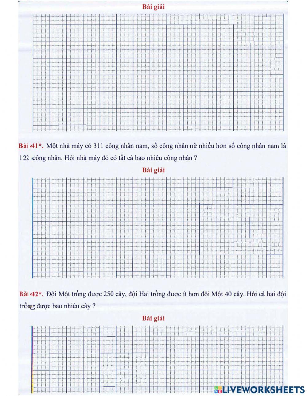 Toán 2 lên 3 - Dạng 5: Ôn luyện toán có lời văn (từ bài 29 - 44)