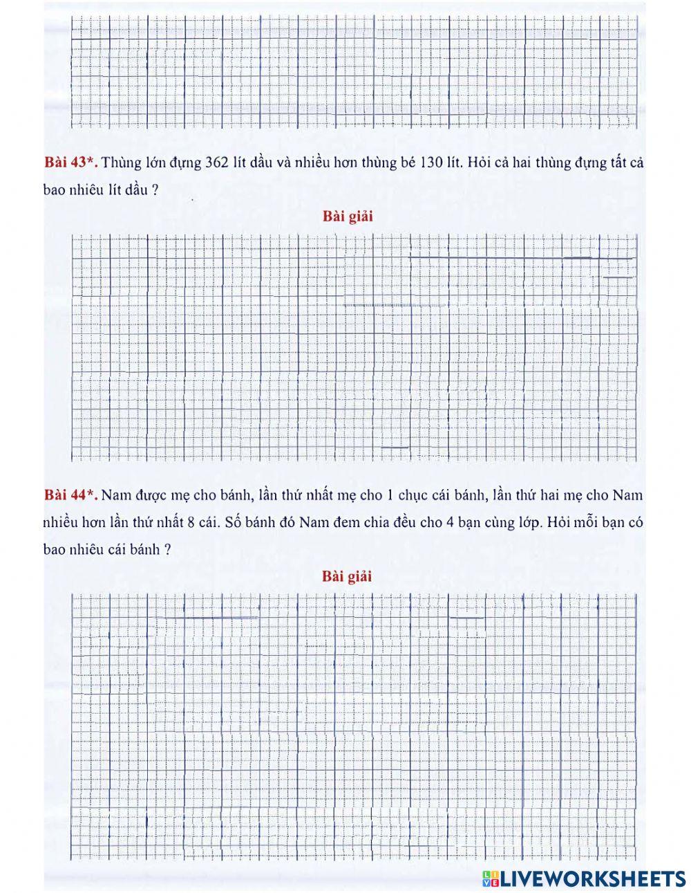 Toán 2 lên 3 - Dạng 5: Ôn luyện toán có lời văn (từ bài 29 - 44)