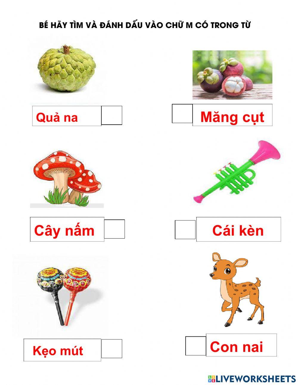 Bé hãy tìm và đánh dấu vào chữ m có trong từ
