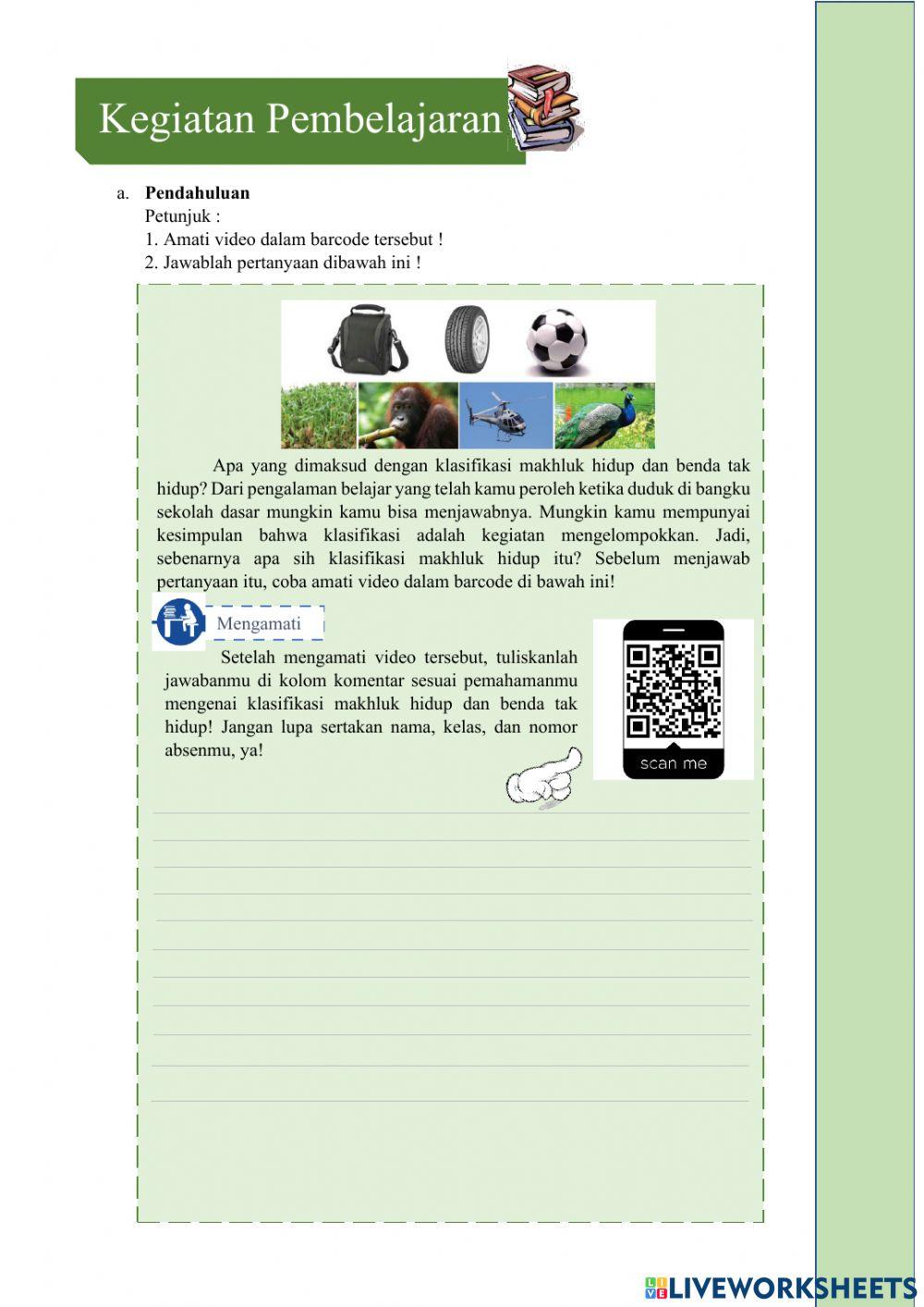 LKPD Klasifikasi Makhluk Hidup dan Benda Tak Hidup