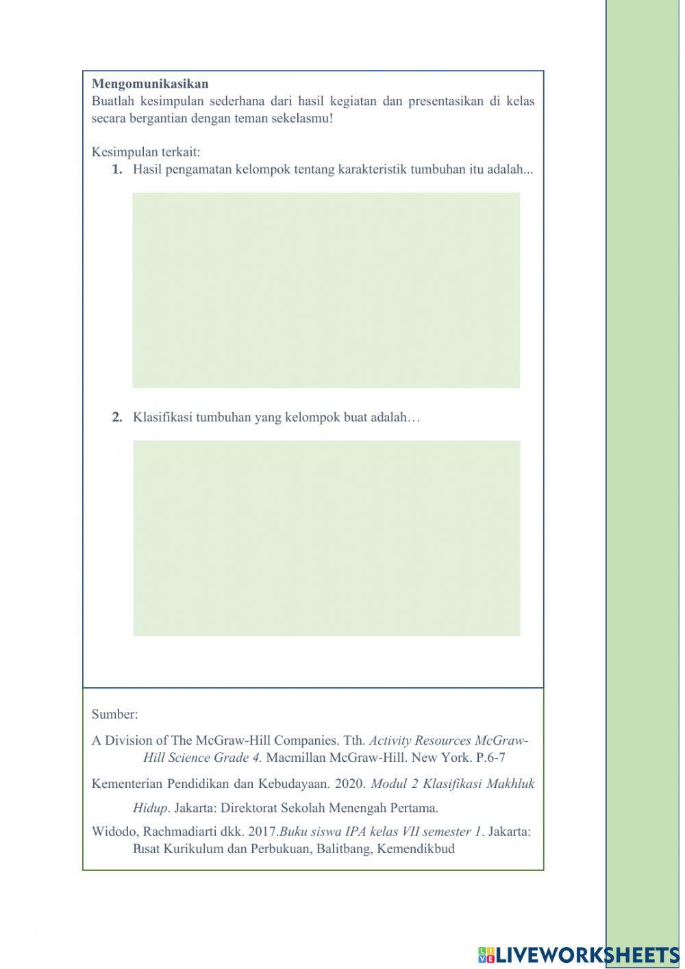 LKPD Klasifikasi Makhluk Hidup dan Benda Tak Hidup