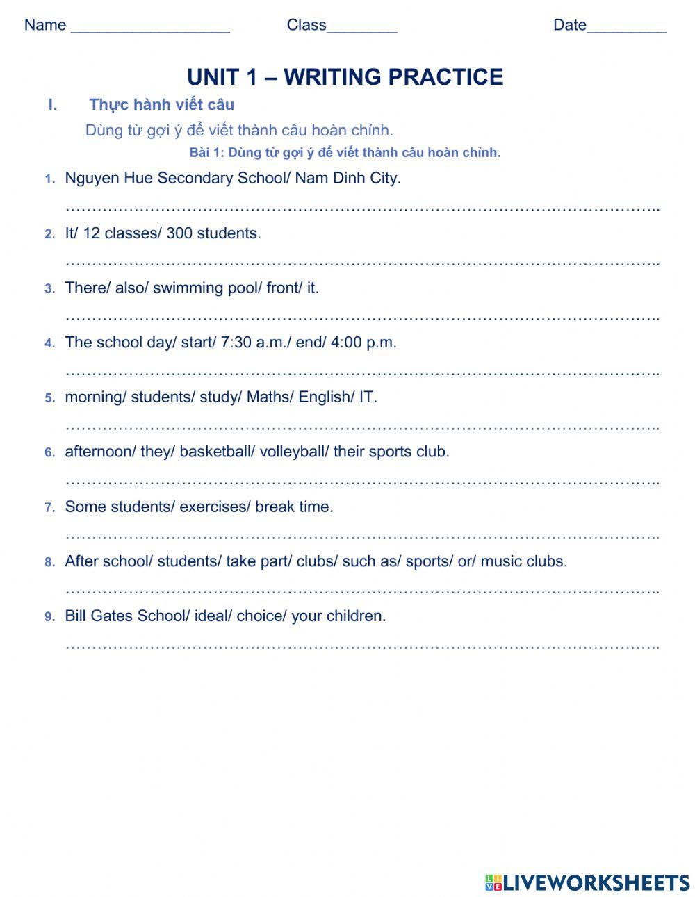 English 6 - Unit 1 - Writing Practice