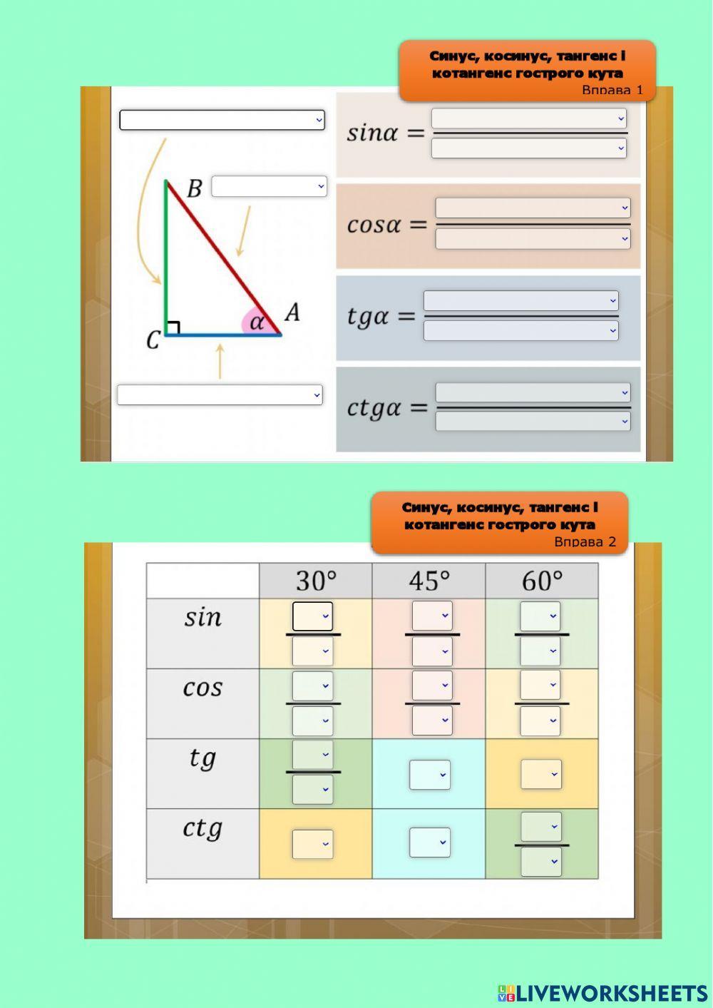 CР Синус, косинус, тангенс