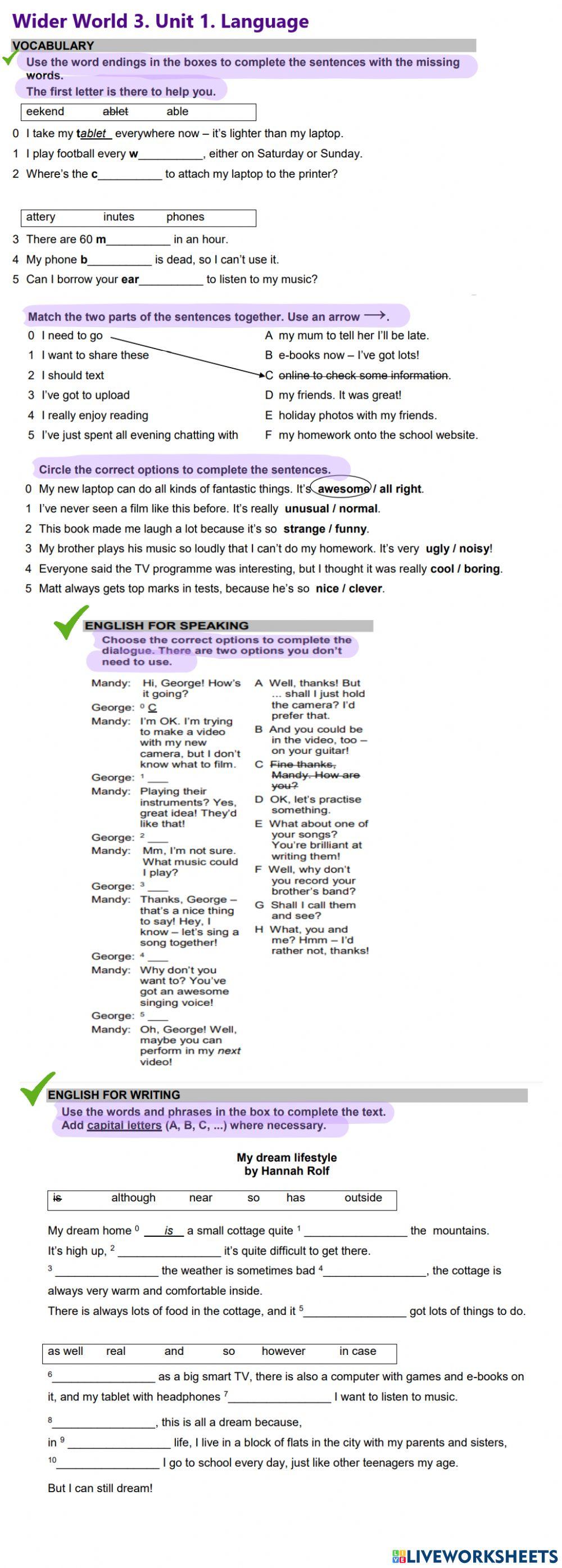 Wider World 3. Unit 1. Language