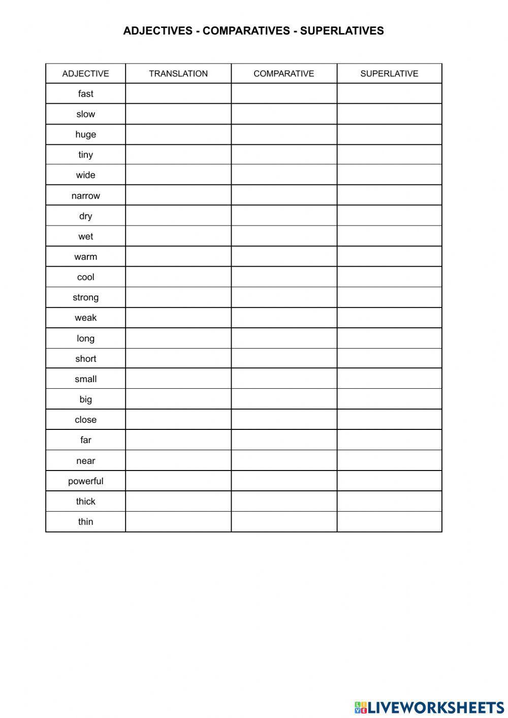 Adjectives - Comparatives and superlatives