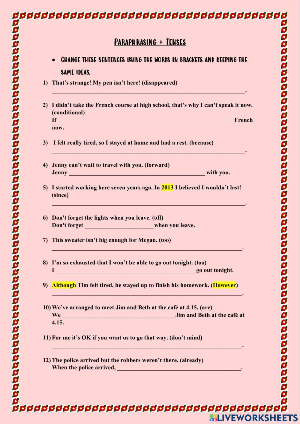 Paraphrasing + Tenses