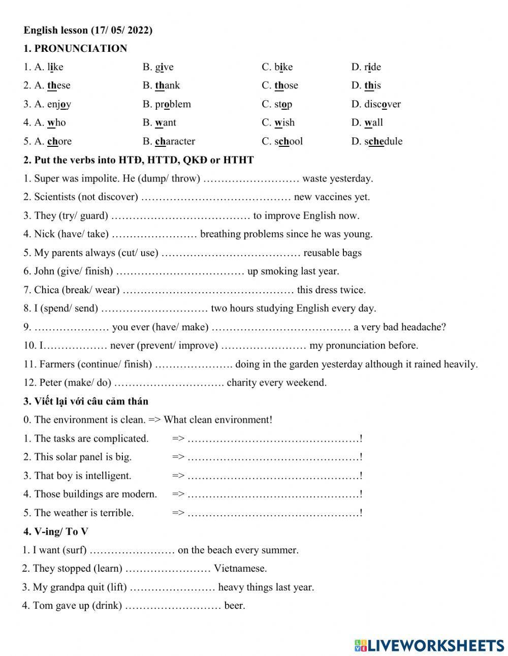 1805 Group 4 - V-ing, To V review