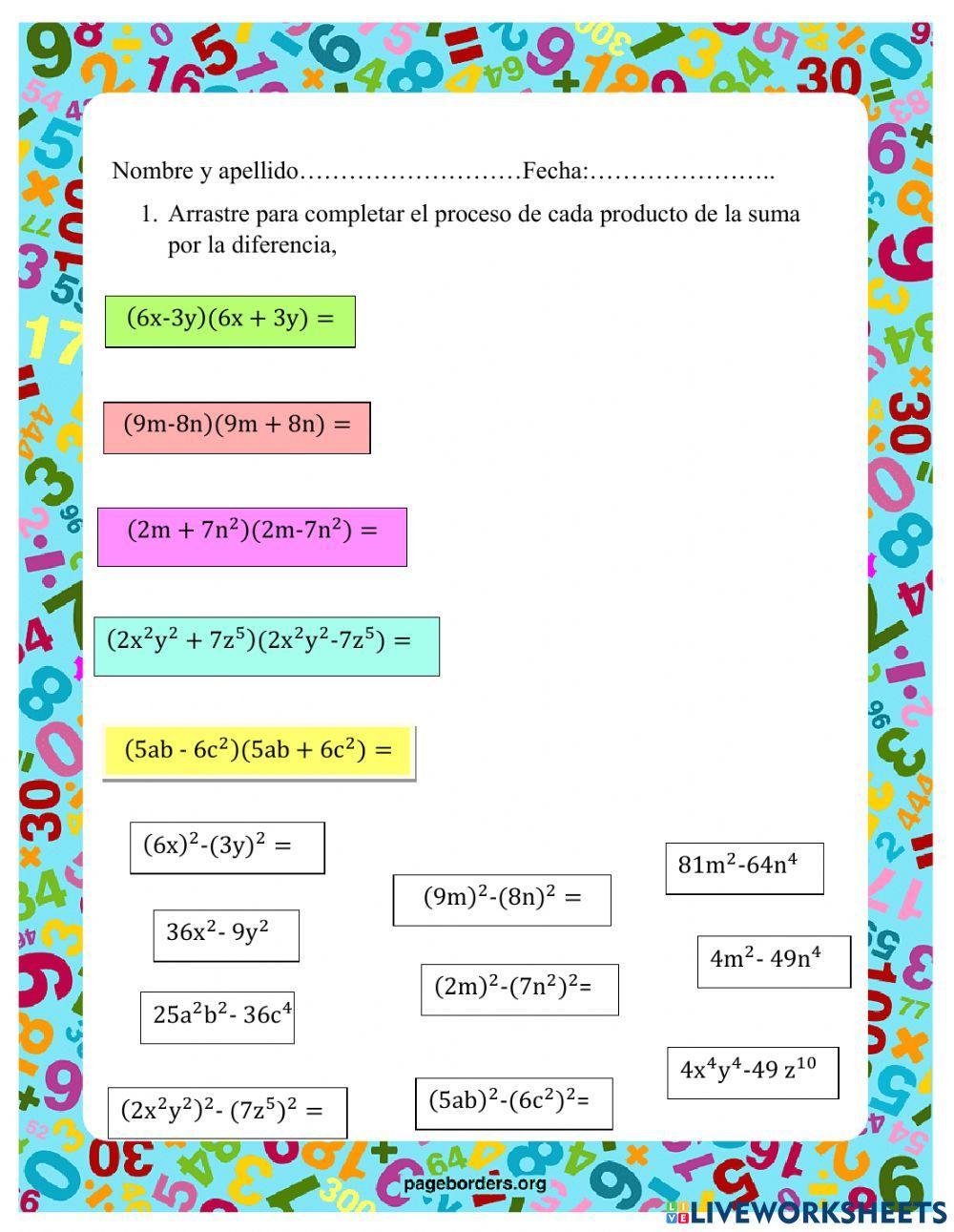 Producto de la suma por la diferencia de 2 términos