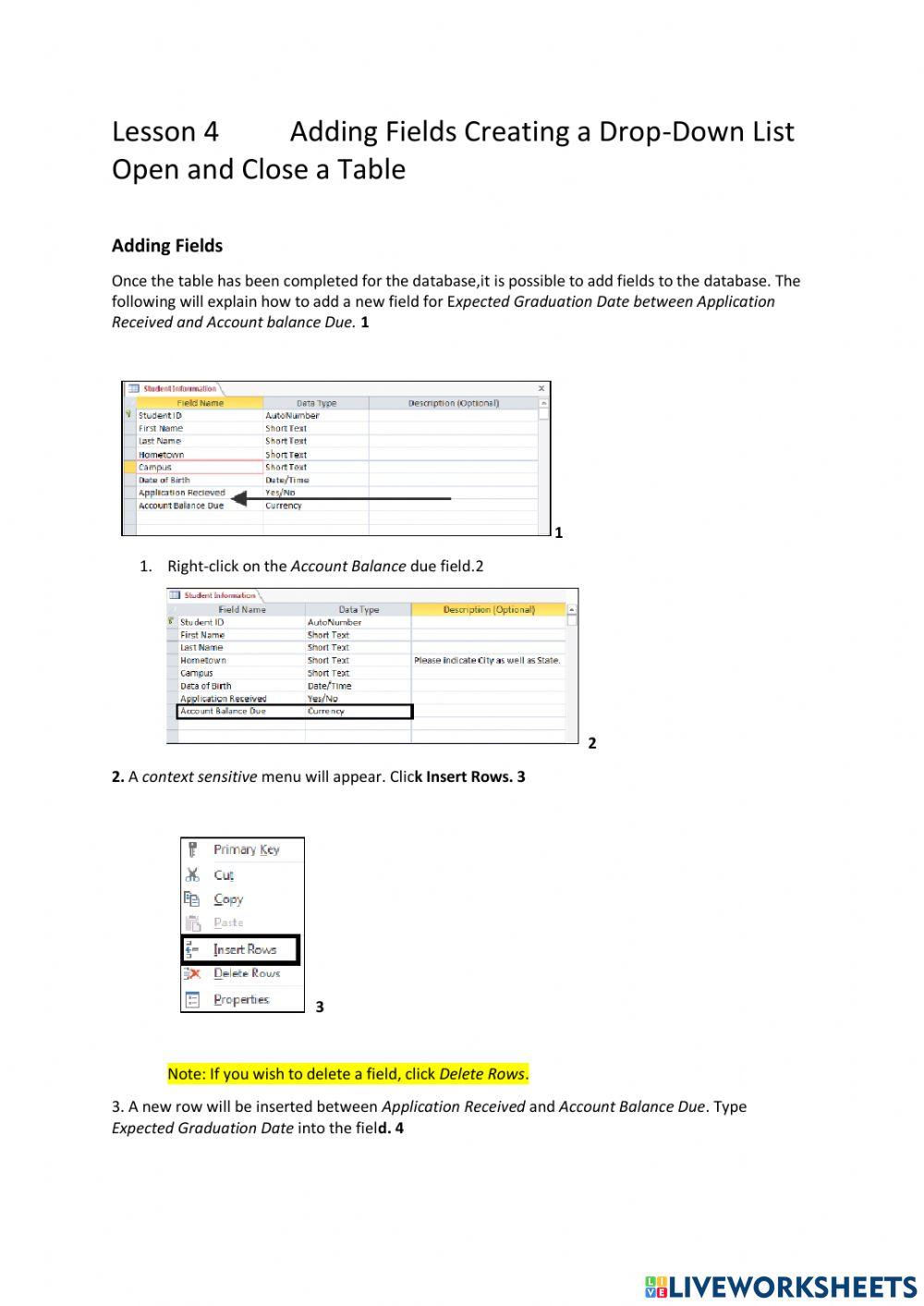 Lesson4 Adding Fields Creating a Database