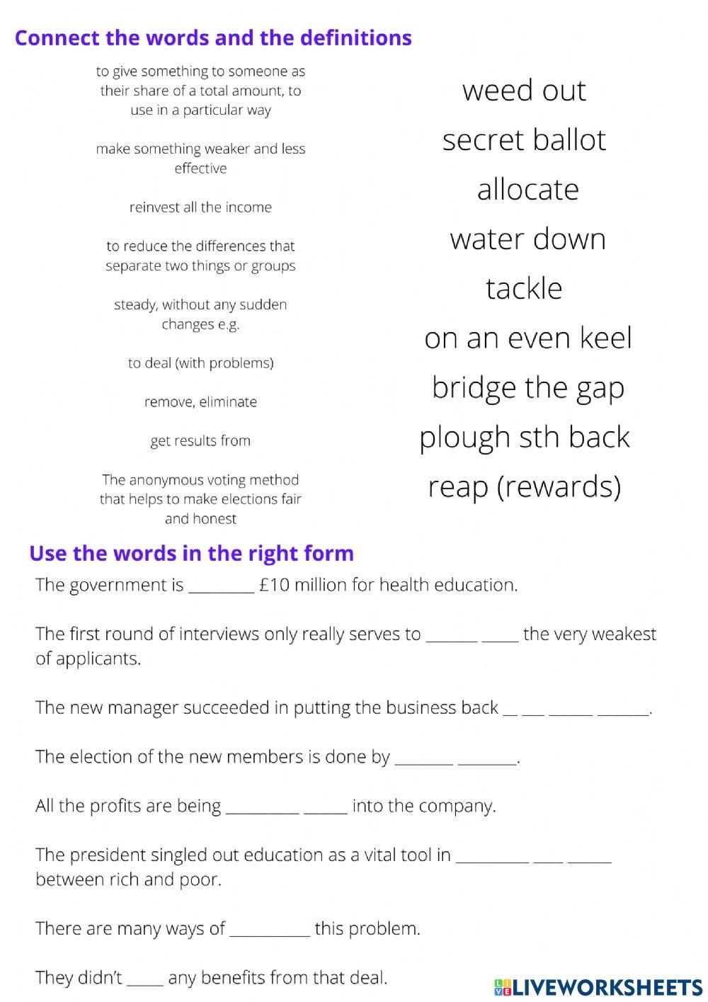 Vocabulary (metaphor + politics) Adv +