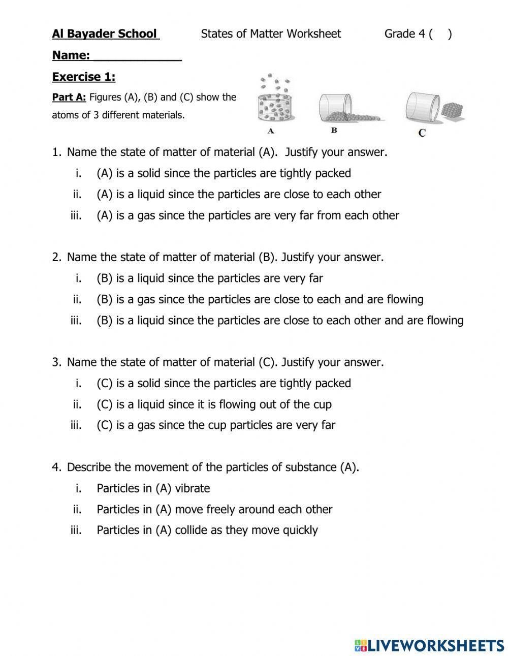 States of matter worksheet