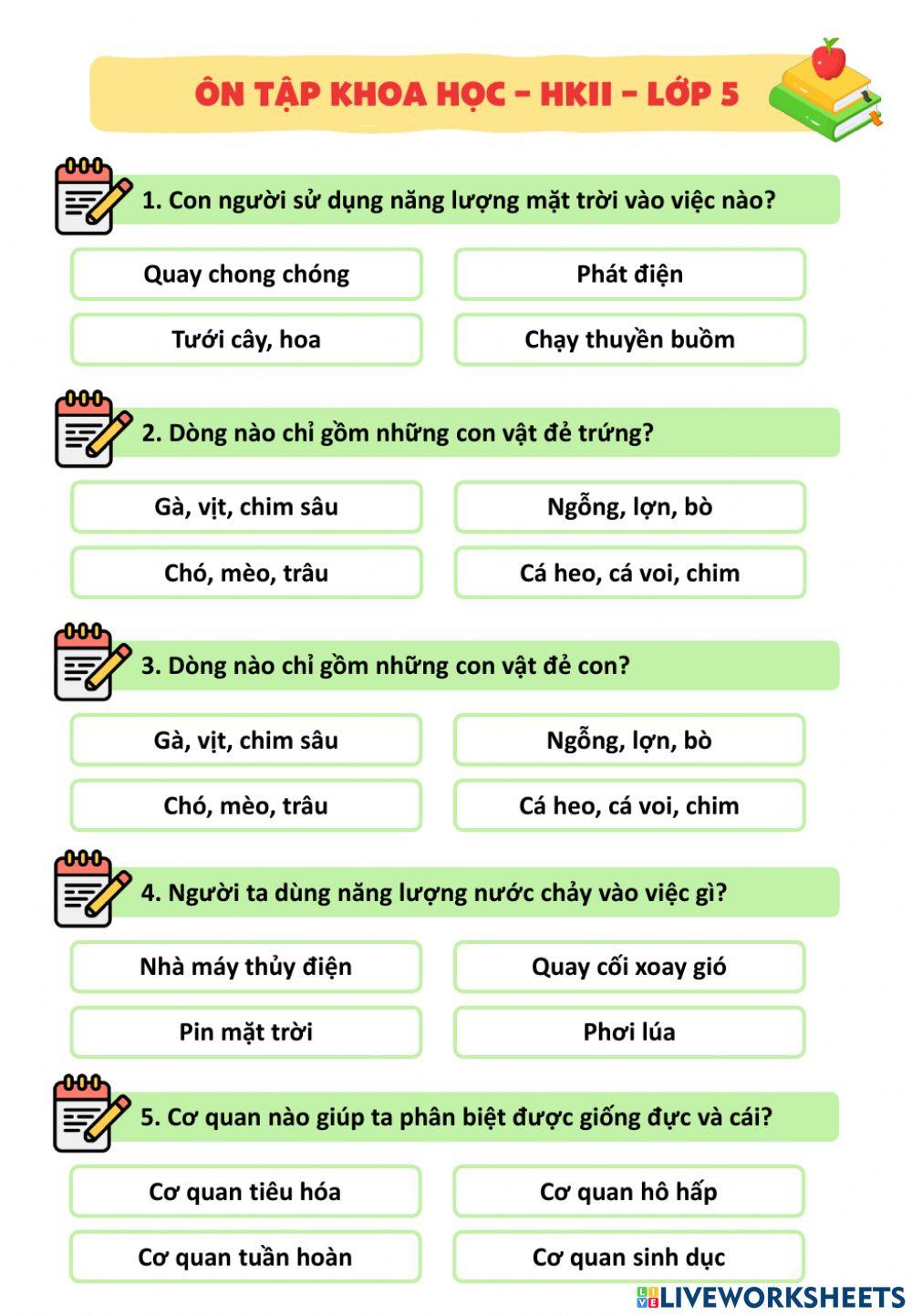 Ôn tập khoa học 5