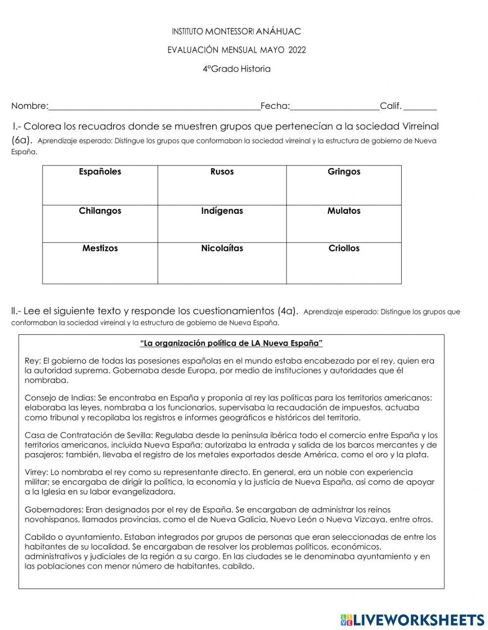 Evaluación Historia