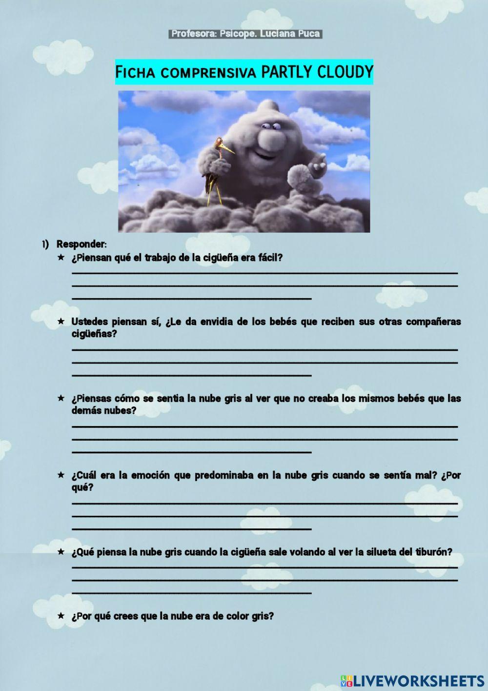 Ficha comprensiva cortometraje CLOUDY PARTLY (PARCIALMENTE NUBLADO)