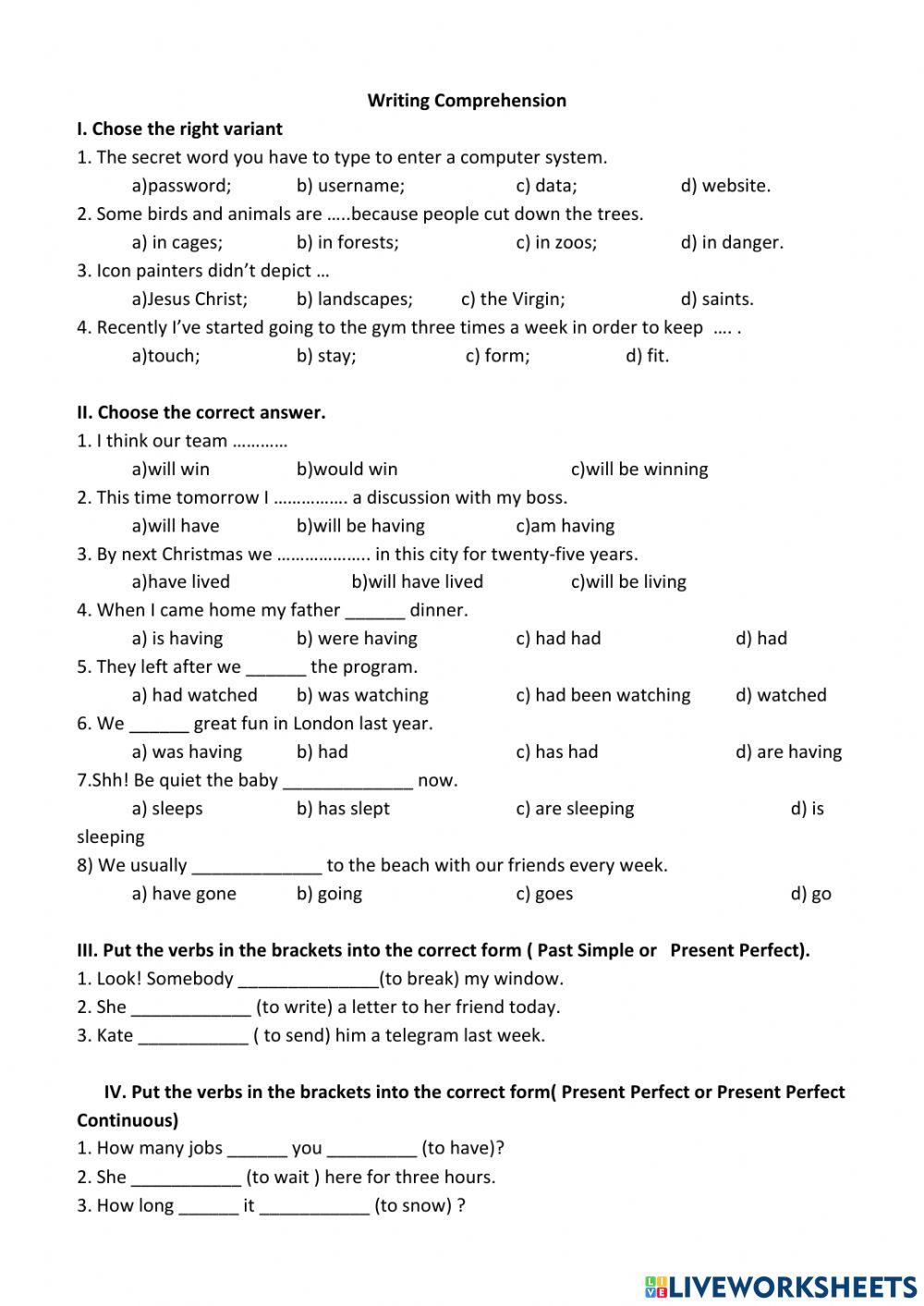Writing Comprehension 10 form 5335733 | Тетяна Карабан
