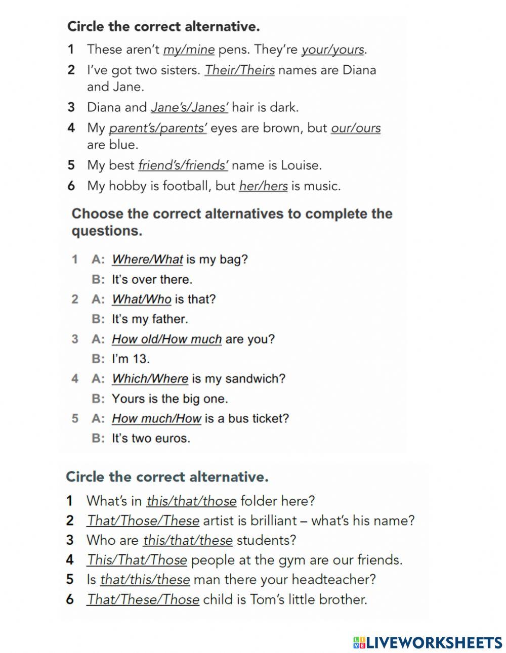 Grammar and Vocabulary GW A1+ u2.3