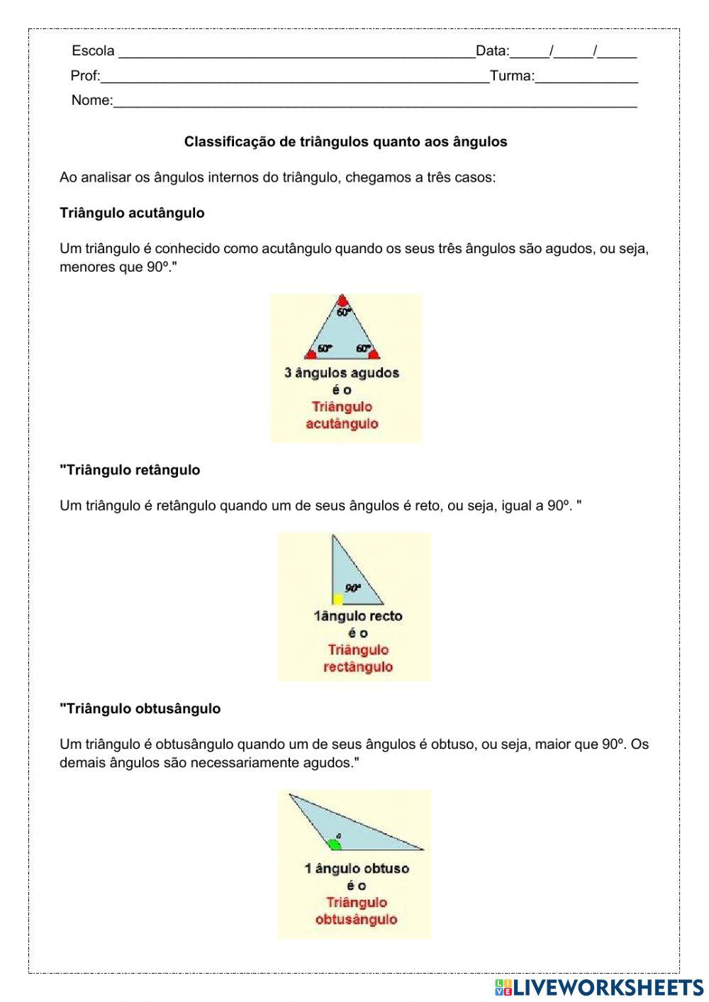 Classificação de triângulos quanto aos ângulos