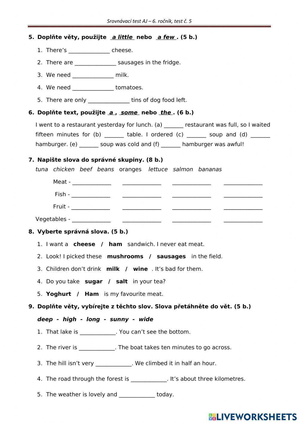 Srovnávací test č.5 - 6 ročník