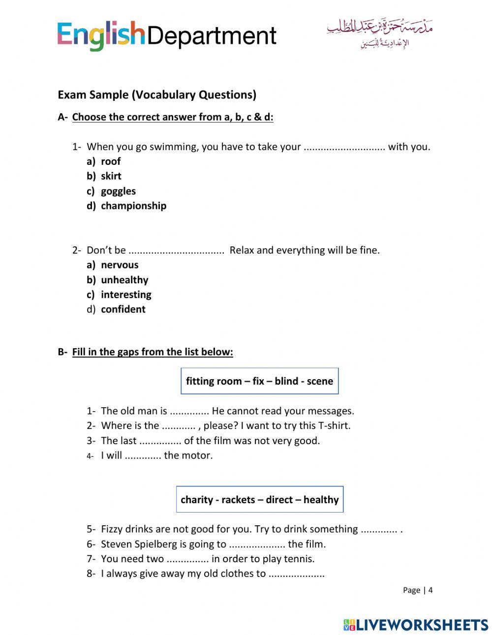 G7 Vocabulary Questions 21-22