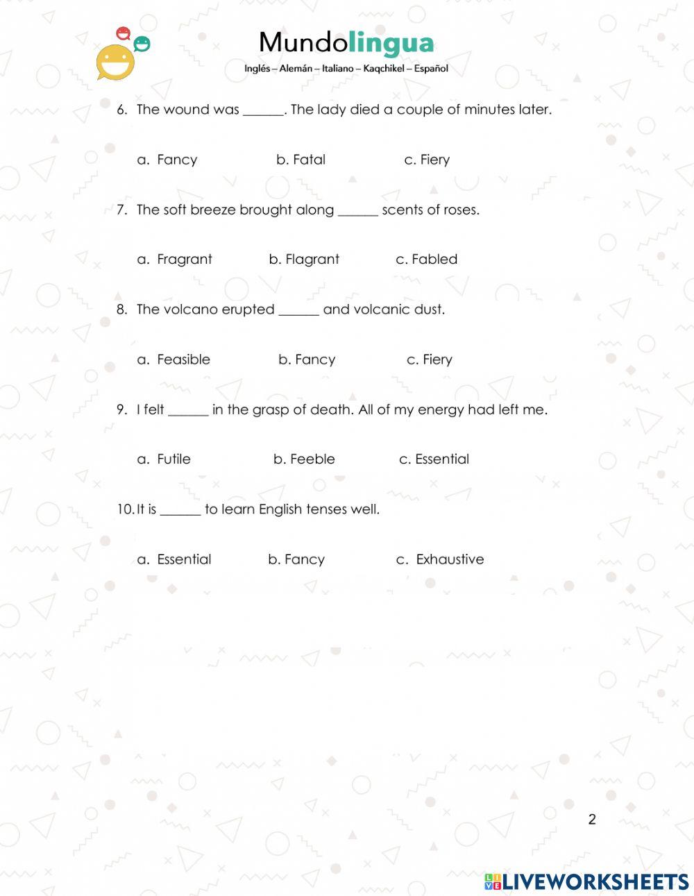 TOEFL, Vocabulary Practice 3