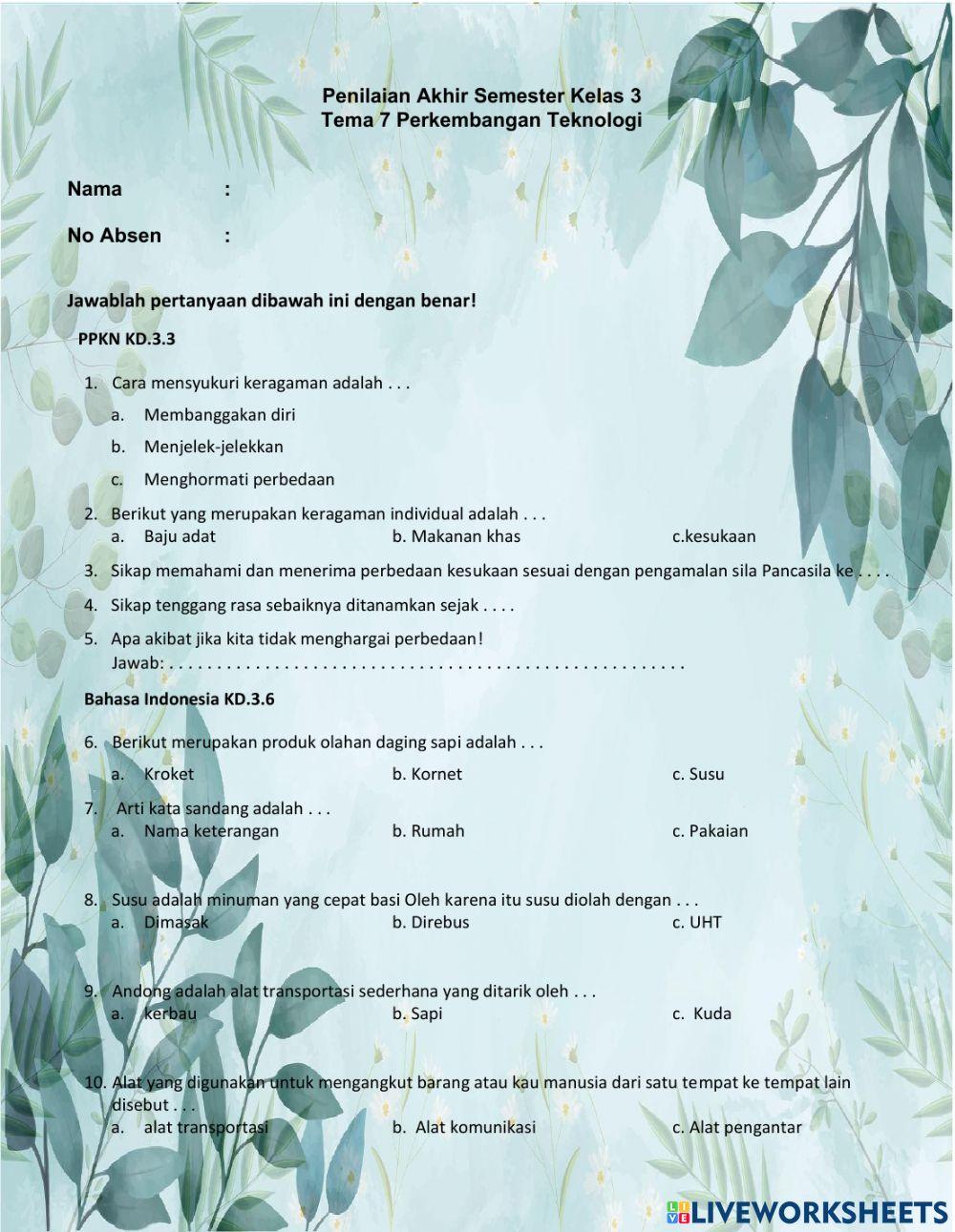 Penilaian harian Tema 7