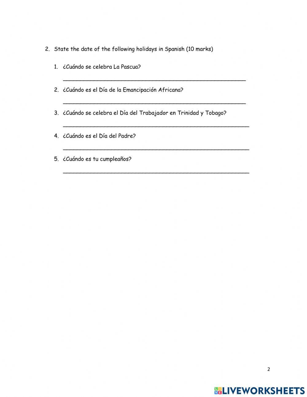 Las Festividades en espanol