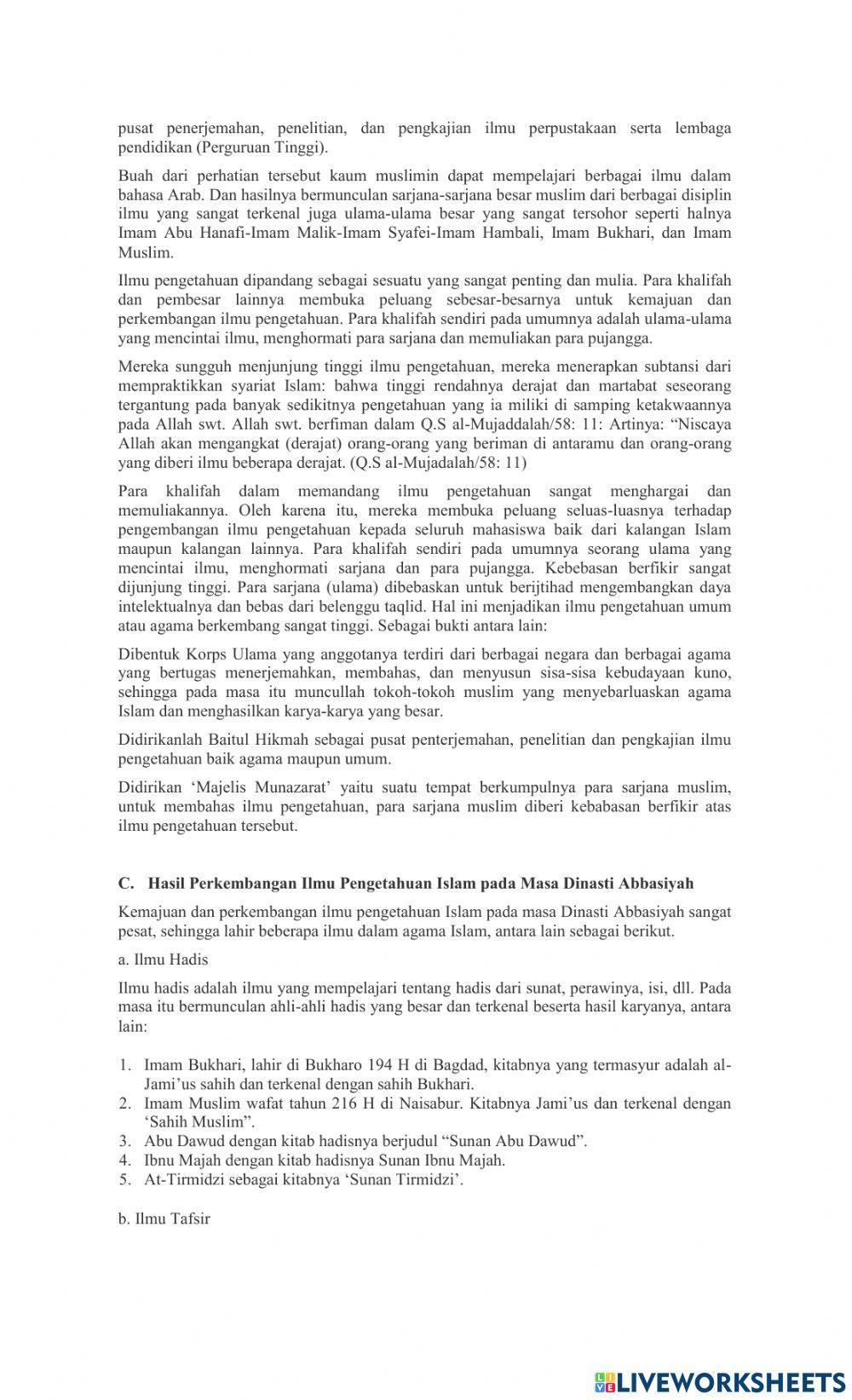 Perkembangan Ilmu Pengetahuan Masa Daulah Abbasiyah