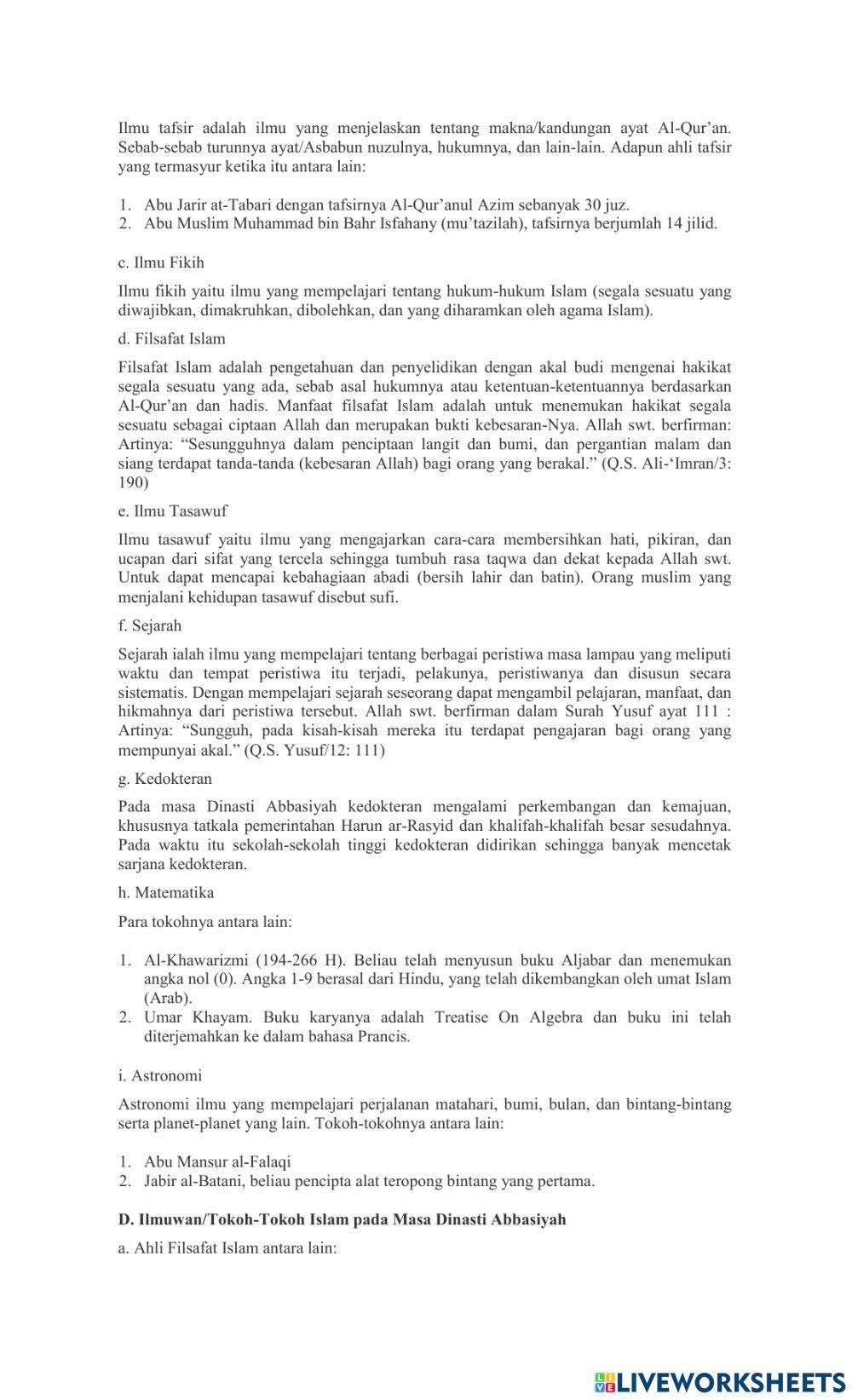 Perkembangan Ilmu Pengetahuan Masa Daulah Abbasiyah