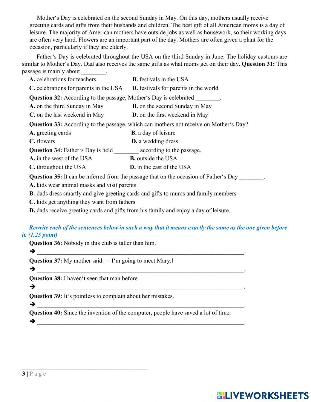 Entrance exams for Grade 10