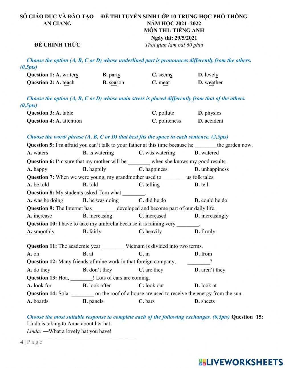 Entrance exams for Grade 10