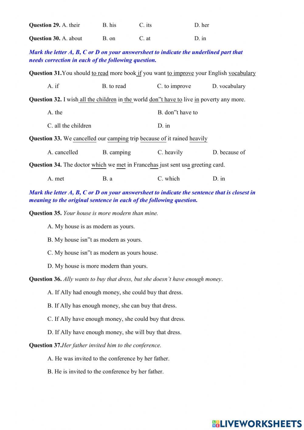 GRade 10 entrance exam