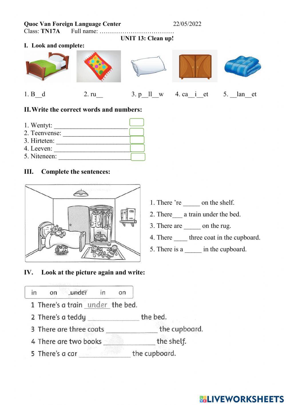 Clean up! worksheet Live Worksheets