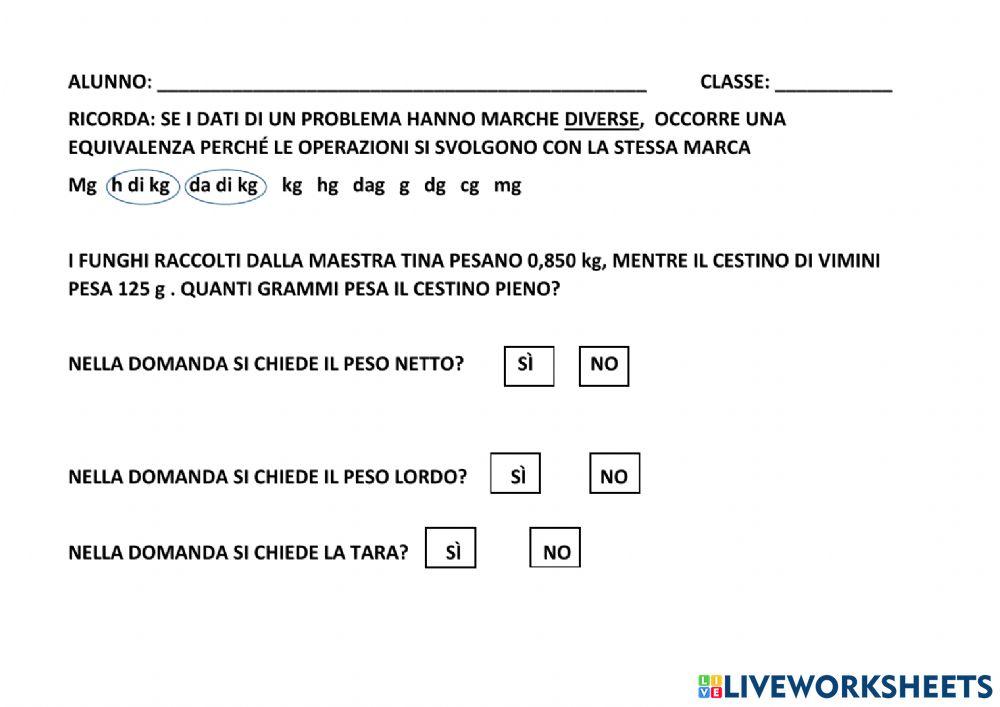 Peso lordo , netto e tara