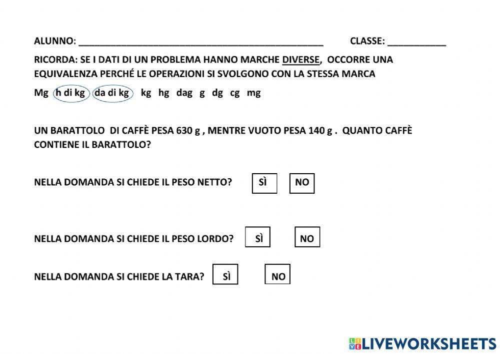 Peso netto, lordo e tara