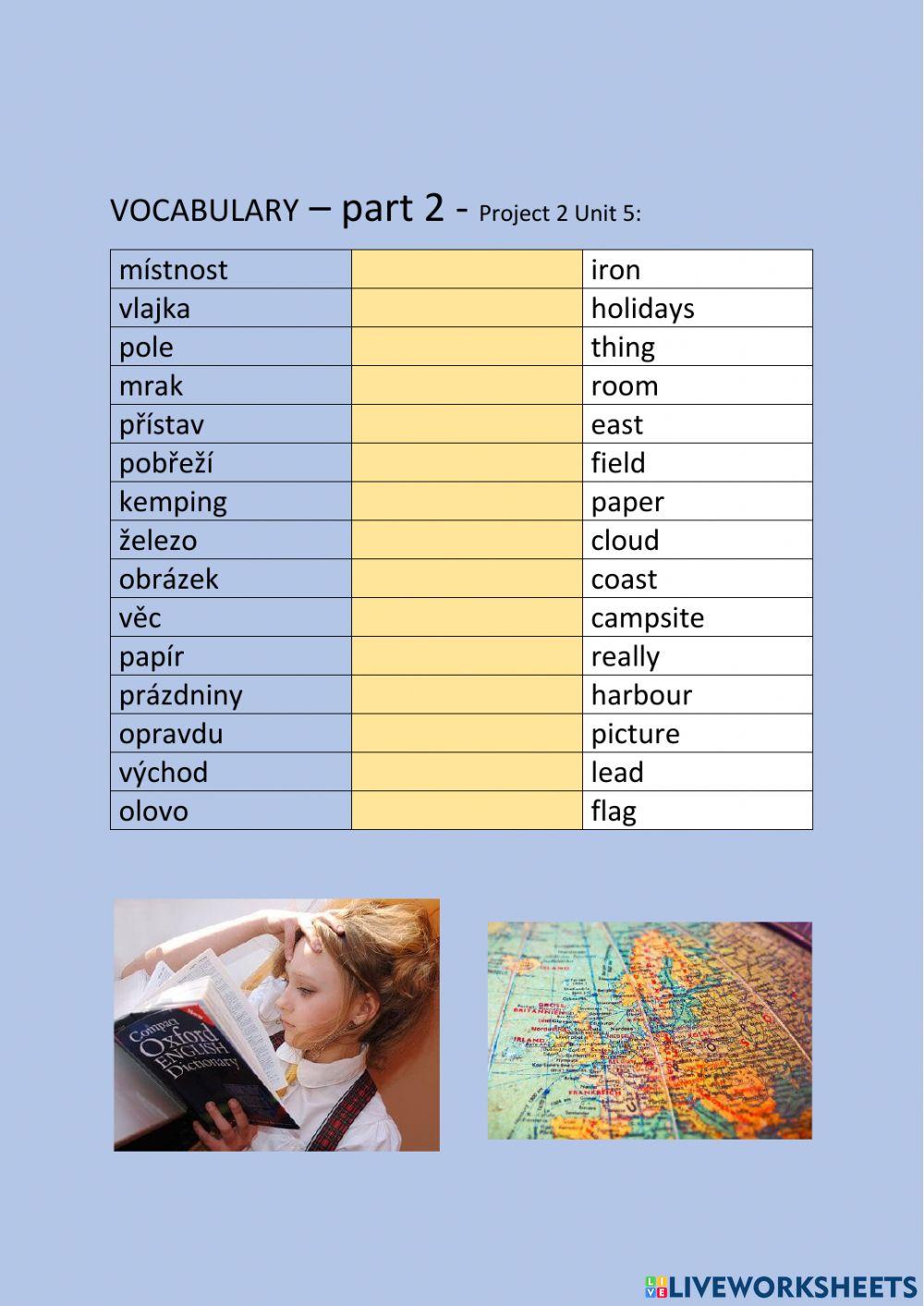 ANG 6 PROJECT 2 UNIT 5  - vocabulary - part 2 - drag and drop