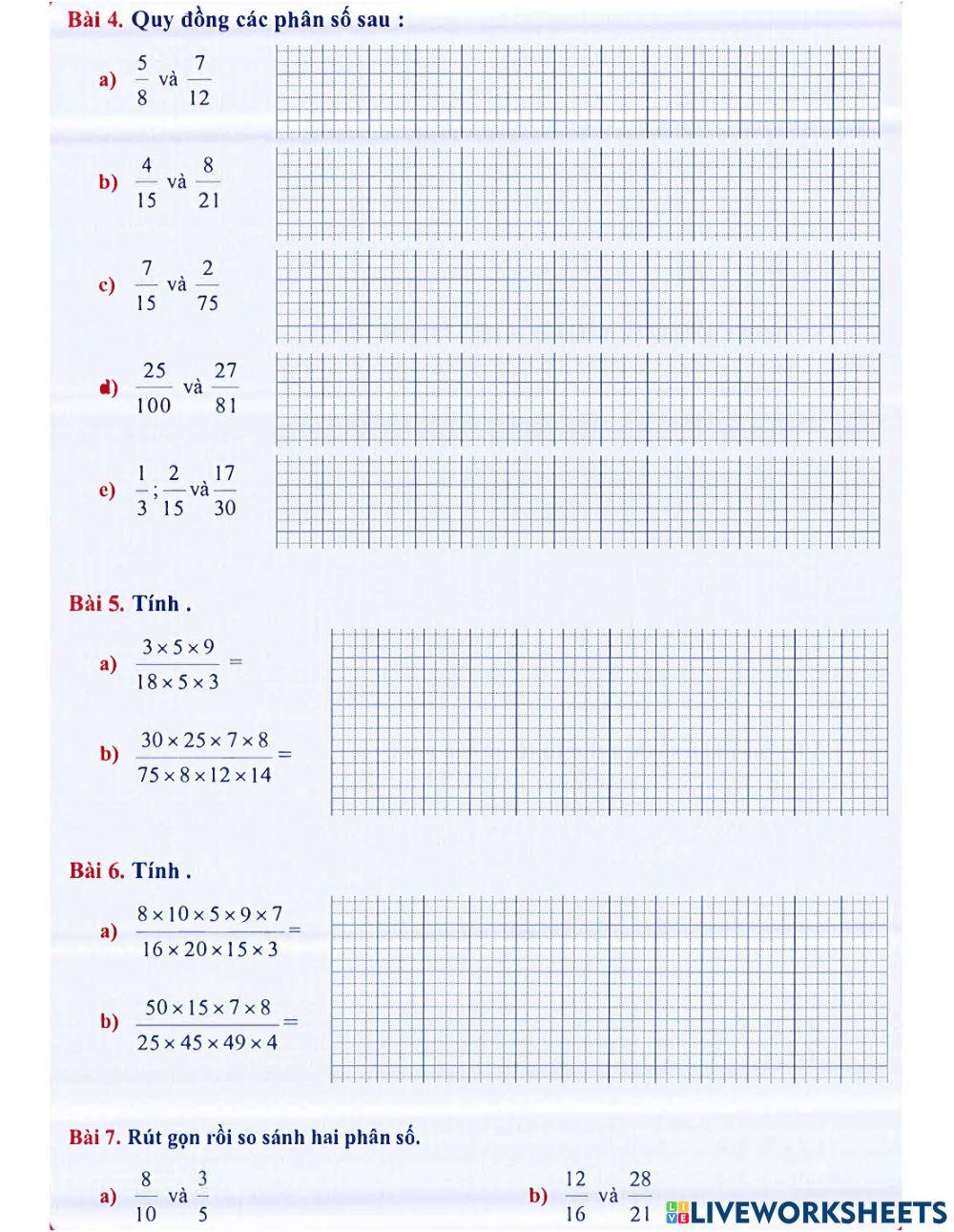 Toán 4 lên 5 - Dạng 3: Rút gọn phân số, quy đồng phân số